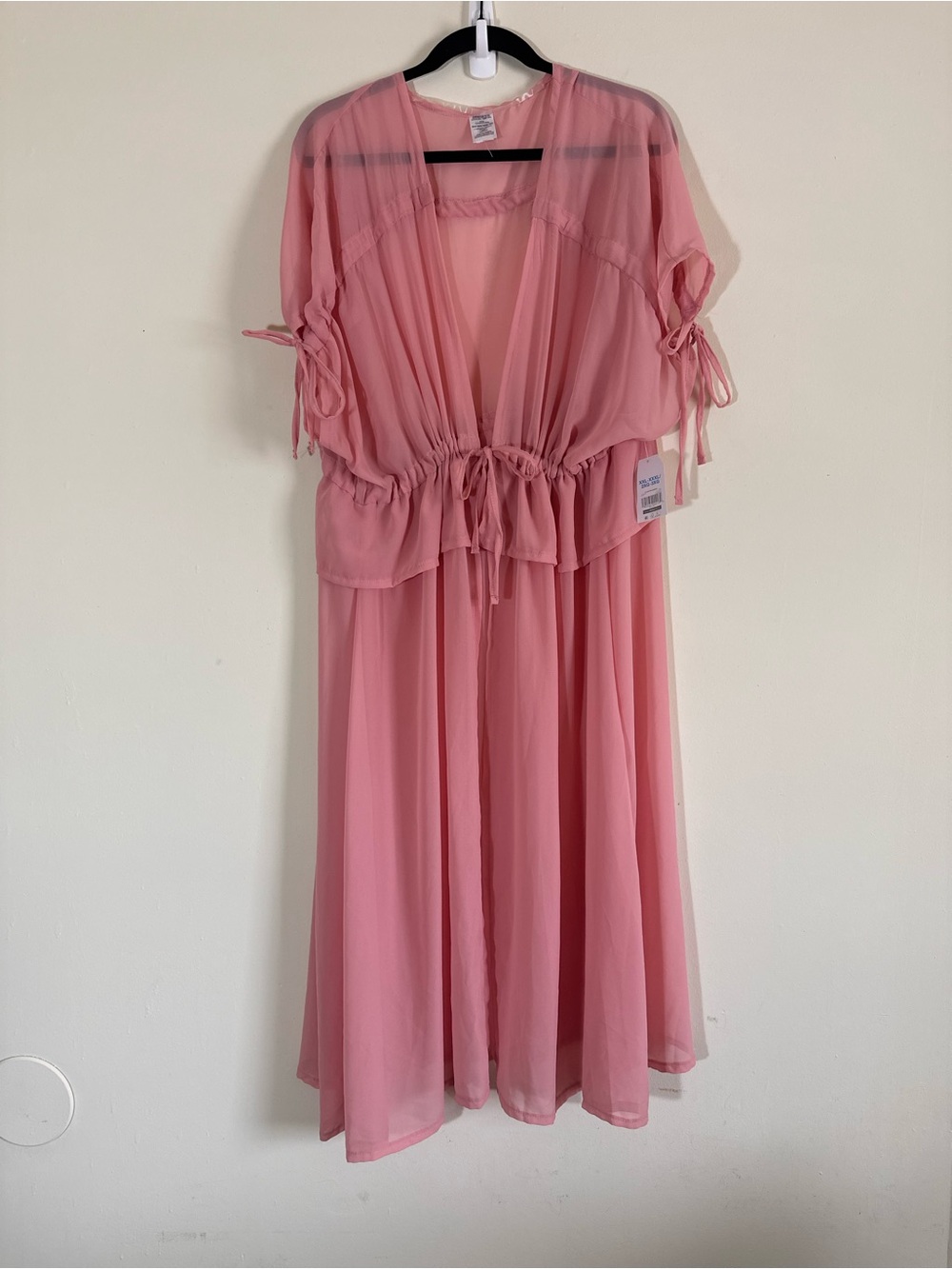 Kimono sheer maxi duster 2x-3x tie front tie sleeves NWT